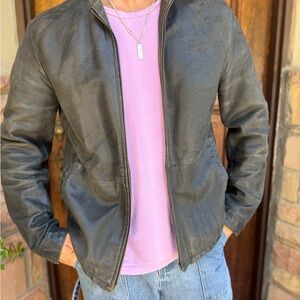 Gray vintage Leather motorcycle Jacket